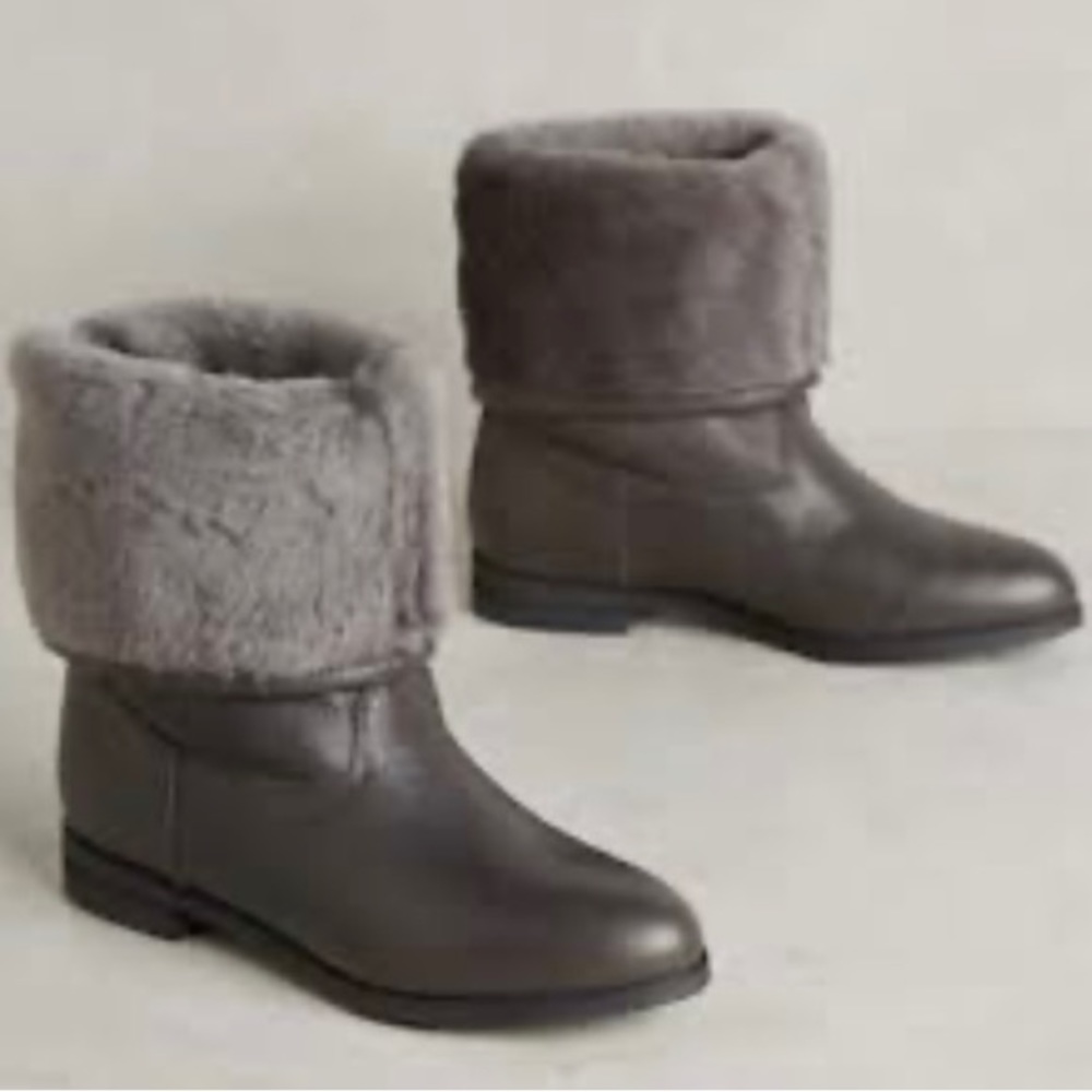 Anthropologie Fur Lined Grey Boots